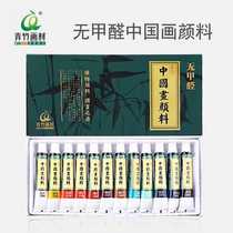 Green bamboo brand traditional Chinese painting pigment Chinese painting single set brush brush meticulous painting supplies tools full set of 24 color professional ink painting material color beginner special 18color single 12ml rum