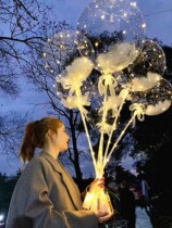 Cartoon Birthday Arrangement Scene Decoration Cours Wedding Sparkling Mesh Red Popo Ball Balloon with lamp luminous luminous fire burst