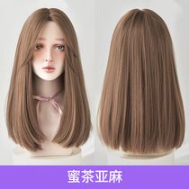 Wig female long hair simulation full wig headgear full short hair wave fluffy invisible invisible air bangs