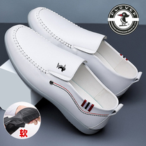 Woodpecker mens shoes 2021 new leather shoes wild white shoes genuine leather mens casual board shoes summer breathable tide shoes