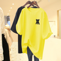 Short-sleeved t-shirt womens summer 2021 new cotton letter t-shirt loose casual thin medium-long top tide