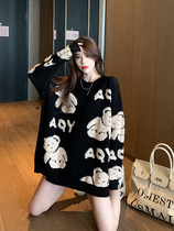 Bear Sweater Women's Wear 2022 New Large Size Loose Fall Winter French Dark Cocoon Turtleneck Knitted Jacket