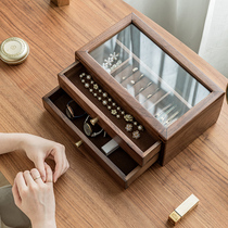 Jewelry box solid wood high-end light luxury walnut jewelry storage box Earrings earrings necklace Drawer-style Tanabata gift