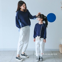 South Korean Spring loaded with new original loose foreign air kiss on Korean version of mother and daughter pure cotton 100 lap T-shirt