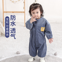 Baby conjoined clothes Infant waterproof cotton breathable anti-dirty crawling clothing corduroy children full body suit