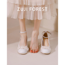 Family Season High Heels Shoes Girl Real Leather Method Mary Rare Shoes Spring 2022 New Women Shoes Fairy Wind Square Head Coarse Heel Single Shoes