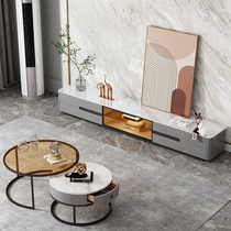 Light luxury Rock board TV cabinet coffee table combination gray paint small apartment new Italian minimalist modern floor cabinet