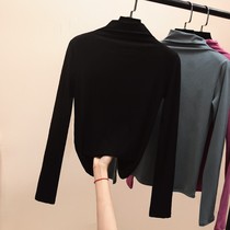 Modal half high collar spring base shirt female interior Spring and Autumn long sleeve T-shirt 2021 new black versatile top
