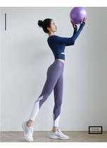 Autumn yoga suit womens long sleeve hip high waist yoga pants tight-fitting outdoor sports running fitness three-piece set