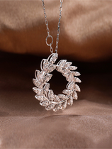 18k white gold Silver leaf diamond necklace Female real diamond rose gold pendant custom platinum small fresh clavicle chain