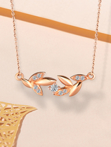 18K gold diamond necklace AU750 leaves maple leaf pendant Rose gold color gold clavicle chain small fresh jewelry true diamond