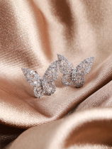 18K white gold butterfly diamond stud earrings T square group set earrings small fresh custom rose gold color gold platinum earrings for women