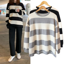 Pregnant women Autumn Spring and Autumn long sleeve top fashion Loose medium and long striped T-shirt clothes autumn and winter maternity
