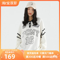(The same style as the star) PCMY contrast color polo shirt tide brand couples sweater all-match casual loose high street long-sleeved
