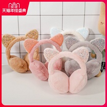 k winter new childrens earmuffs sequins cat ears plush earmuffs students go out to keep warm earmuffs riding ears