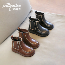 Girls Martin Boots Spring and Autumn 2021 New Chelsea Boots Autumn Winter Two Cotton Plus Velvet Leather Short Boots Children Boots
