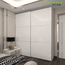 Modern simple light luxury household bedroom bright solid wood white wardrobe sliding door wardrobe custom Nordic sliding door