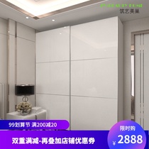 Modern minimalist light luxury home bedroom glossy molded solid wood White push-pull large wardrobe sliding door wardrobe custom