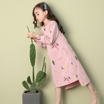 Girl nightgown long sleeve cotton childrens pajamas female spring Princess parent-child mother and daughter big child home clothes girl Autumn