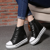 Inner womens shoes 10CM autumn and winter Korean version of casual leather high-top shoes muffin thick bottom breathable heels single shoes