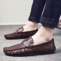 Tide Cards Bean Shoes Men Genuine Leather 2022 Summer New Korean Version 100 Hitch Men Leather Shoes Fashion A Foot Pedal Casual Shoes