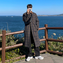 MRCYC Japanese plaid woolen coat mens long autumn and winter trend Korean windbreaker loose casual jacket