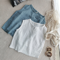 Cotton and hemp sleeveless thin vest childrens top Summer Sen literary fan loose Korean version of the suspender girls wear clothes