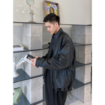 South B black leather men loose 2021 spring and autumn Korean trend Ruffian locomotive leather jacket casual coat tide card