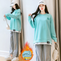 Pregnant women winter coat Net Red fashion out maternity wear autumn and winter set Autumn plus velvet sweater pregnancy autumn and winter