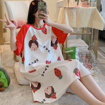 Summer nydress women Summer cotton cute Japanese sweet strawberry size fat mm loose skirt pregnant pajamas summer
