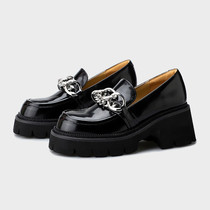 Autumn style small fragrant leather shoes women 2021 new metal chain Mary Jane shoes coarse heel Fashion Square head pine cake shoes