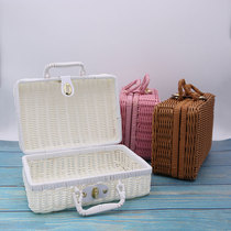 Tide craft rattan suitcase retro decoration portable box woven rattan box with hand gift box rattan storage box