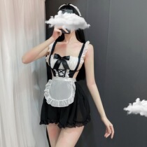 Double ponytail cos maid maid small chest wooden ear cute sexy halter apron strap suit