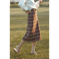 solighter retro plaid skirt 2020 Autumn and Winter new small fragrant wind high waist gentle wind long skirt