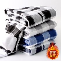 Autumn pants men's warm pants plus velvet padded cotton tight leggings autumn and winter youth trend plaid pants cotton pants