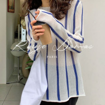 French Rouje Damas small crowdsharing color vertical stripe Slim Long Sleeve Sunscreen Hooded Sweatshirt Hooded Blouse