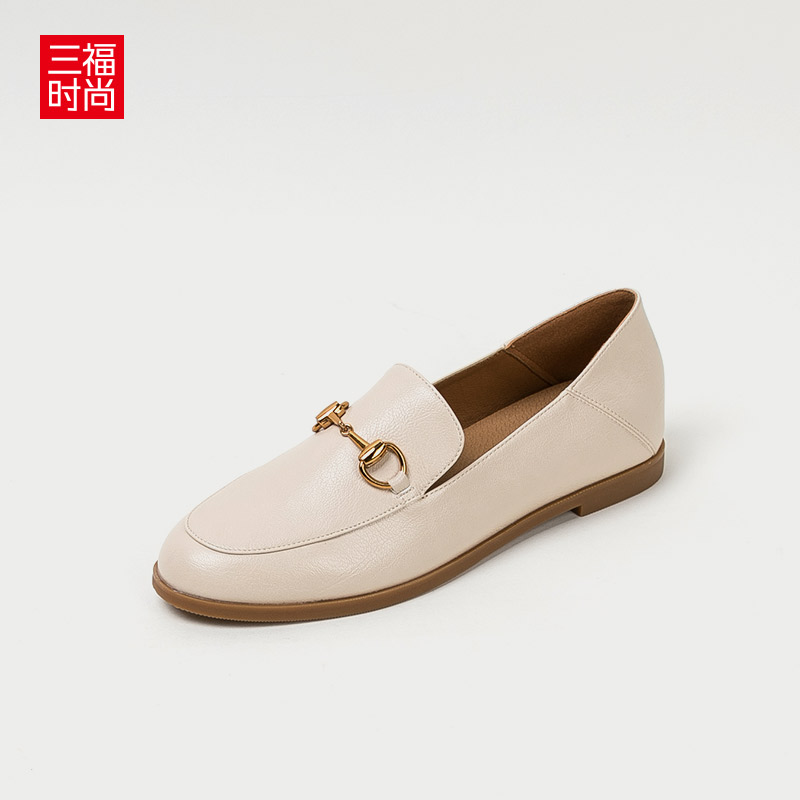 Sanfu Autumn 2019 New Fashion Simple Metal Button Comfortable Bag-heel Casual Shoes 769270 Women's Shoes