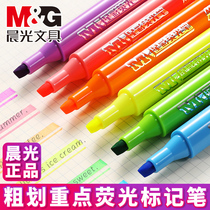 Morning light highlighter marker pen Color rough stroke key fluorescent marker pen Students use a set of 6 colors to take notes to graduate school to study light color thickness Double-headed press candy-colored silver-light pen