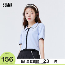 Store shipping] Mori Knitting Shirt Woman Short of Love Coloured 2022 Summer New Flipped Sweatshirt Retro Style