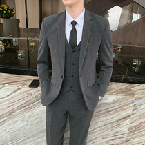 Plaid suit mens suit Korean wedding small suit three-piece slim groomsman suit casual business formal coat