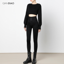 Black high-waisted jeans women slim skinny pants autumn 2021 New elastic slim pencil trousers