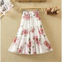 Small flower chiffon ins skirt long A- line dress big swing dress children students Korean fairy dress summer