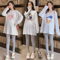 Pregnant women spring suit fashion 2020 new loose casual pregnant womens top medium-length pregnant womens t-shirt base shirt