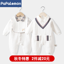 Newborn baby clothes spring and autumn warm jumpsuit winter clothes thick cotton male baby handsome boneless long sleeve