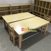 Kindergarten childrens sets of solid wood tables and chairs long square six-person table classroom learning desk shape set table and chair stool