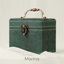 Marina) Vintage suede cloth jewelry box Convenient European large capacity portable portable storage box jewelry