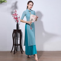  Hongji classical dance rhyme yarn clothes Female elegant dance practice clothes set Chinese style modern performance clothes Cheongsam female summer