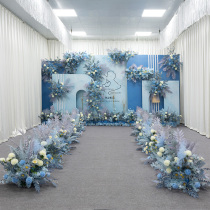 Haze blue simulation flower wedding decoration point flower row flower corner flower road lead flower ball Wedding background stage decoration floral art