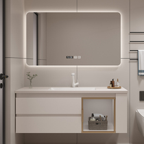 High-end slate seamless splicing one ceramic washbasin oak simple bathroom cabinet combination bathroom vanity