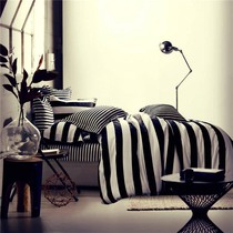 Black and white plaid bedding Cotton four-piece set Cotton Nordic style striped duvet cover sheets Fitted sheet ins